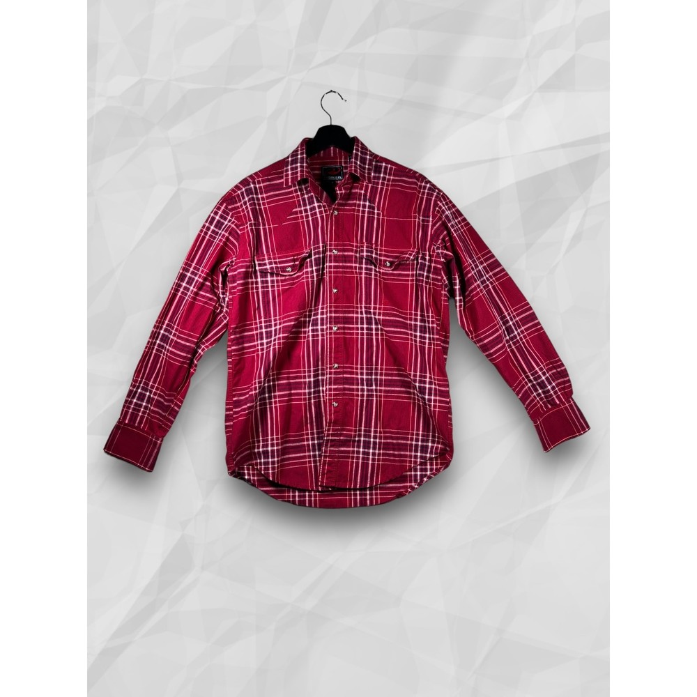 Roper Western Long Sleeve Red Plaid & Brown Pearl Snap Button Down Shirt Size S